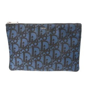 CHRISTIAN DIOR Oblique Pouch Blue Nylon Clutch Bag